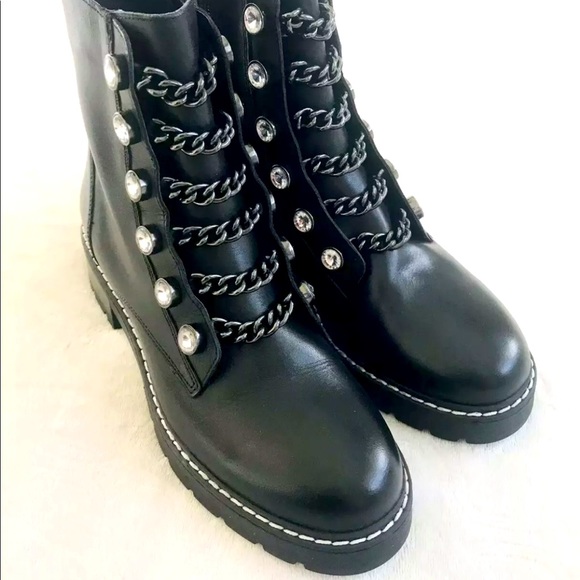 Kurt Geiger Shoes | Kurt Geiger London Womens Bax Black Combat Chain Rhinestone Boots Size 42 11 | Color: Black | Size: 11 | Relaxhote90's Closet